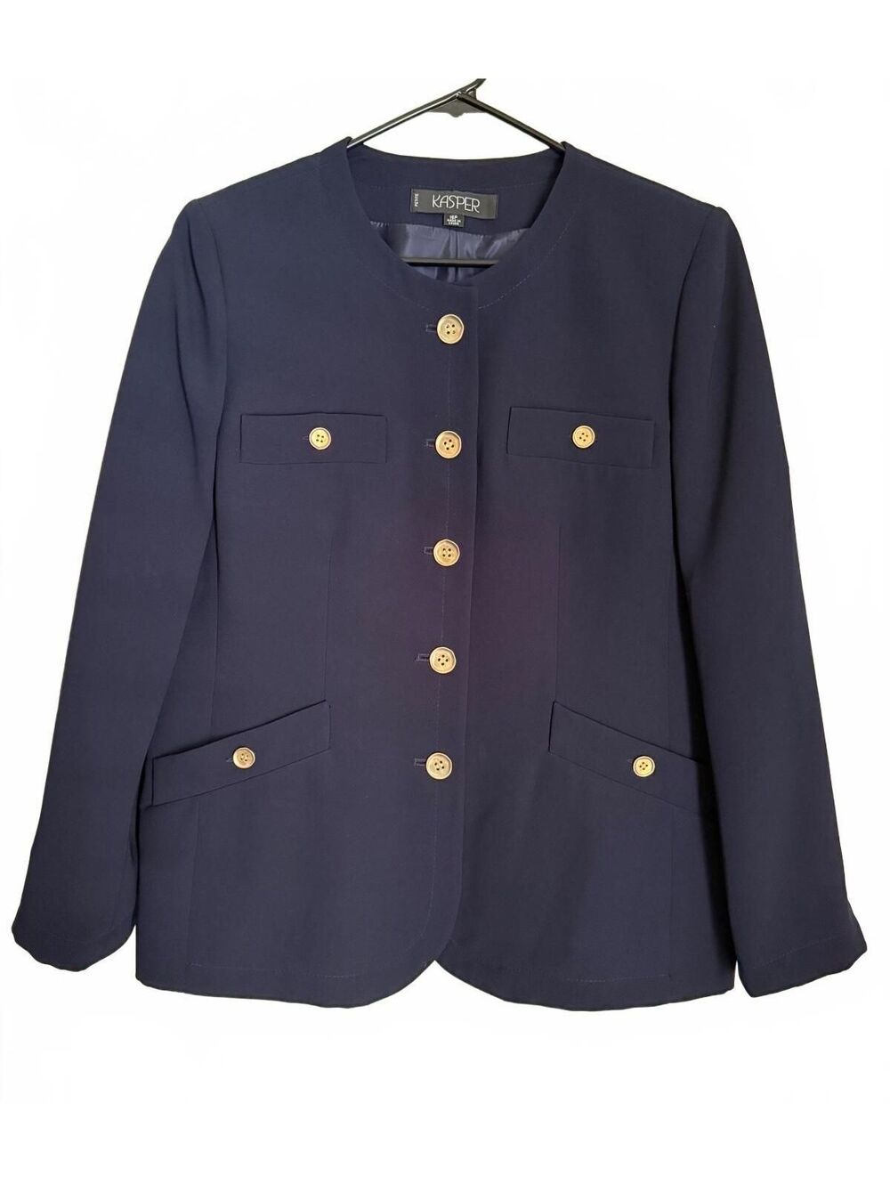 Kasper Women's Blazer Jacket Size 16P Petite Navy Blue Work City Chic Classic